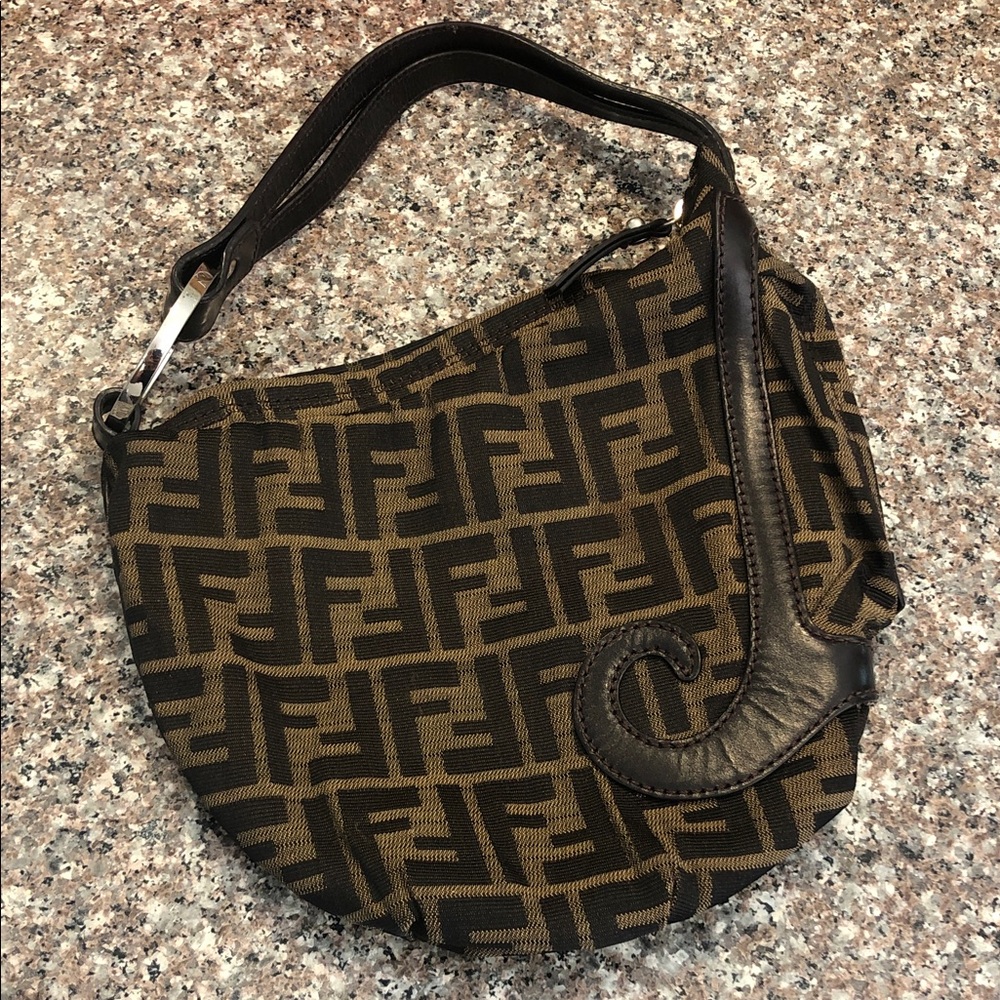 Vintage Fendi Monogram Brown and Black Shoulder Bag